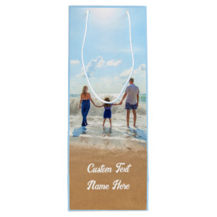 Upload Your Photo Wine Gift Bag Custom Text Name
