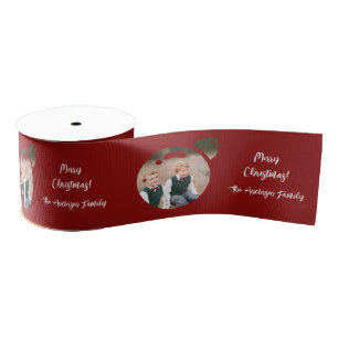 Upload Your Picture into a Christmas Bauble Shape Grosgrain Ribbon