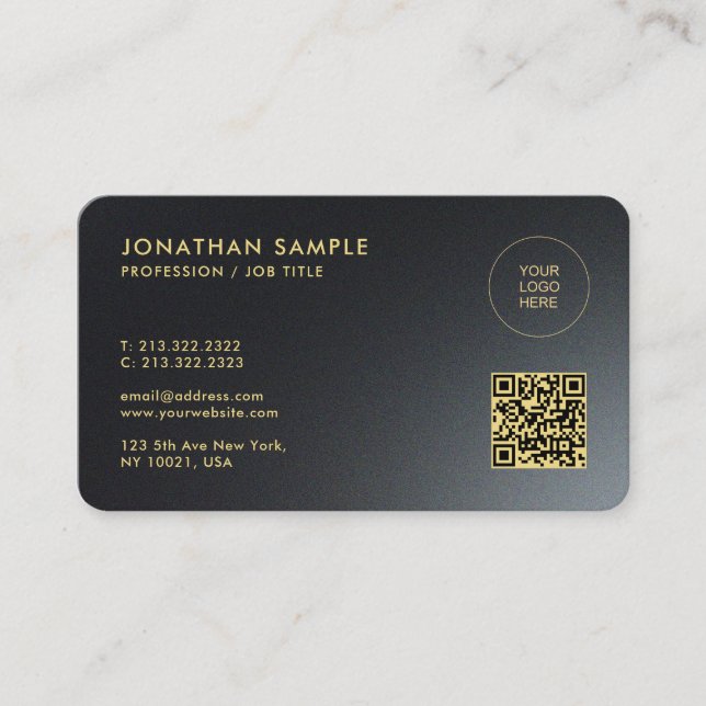 Upload Your Qwn Logo Custom QR Code Black & Gold Business Card (Front)