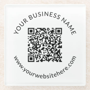 Uploaded QR code Template with Editable Text Glass Coaster