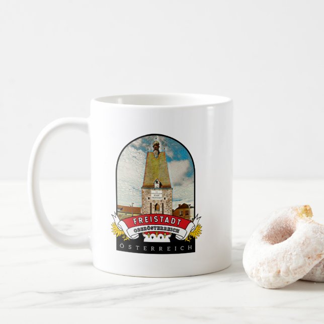 Upper Austria Freistadt Austria Souvenir Coffee Mug (With Donut)