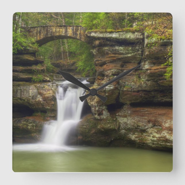 Upper Falls Waterfall at Hocking Hills Ohio Square Wall Clock (Front)