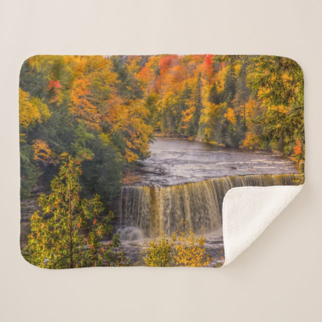 Upper Falls with Fall Colours Sherpa Blanket (Front (Horizontal))