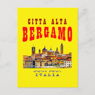 Upper old city (Citta Alta) in Bergamo. Italy. Postcard