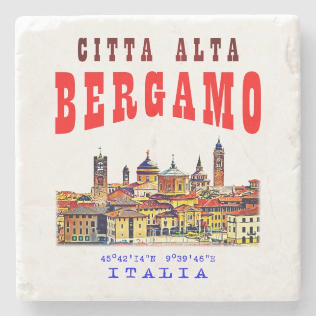 Upper old city (Citta Alta) in Bergamo. Italy. Stone Coaster (Front)