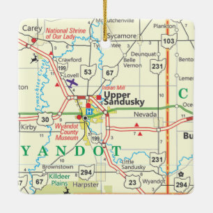Upper Sandusky OH Map Ceramic Ornament