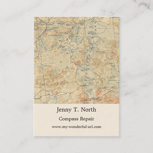 Upper Saranac Lake Detail from Old Topographic Map Business Card (Front)