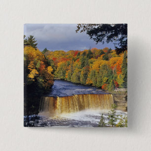 Upper Tahquamenon Falls in UP Michigan in autumn 2 Inch Square Button