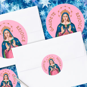 Upper Torso of the BVM on Pink Gaudete Advent Classic Round Sticker
