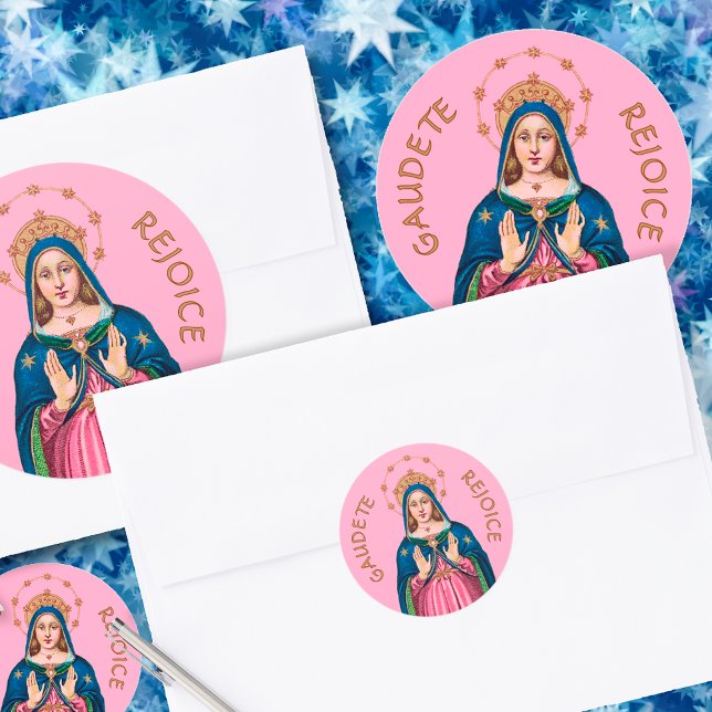 Upper Torso of the BVM on Pink Gaudete Advent Classic Round Sticker (Creator Uploaded)
