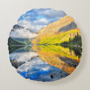 Upper Two Medicine Lake at Sunrise Round Pillow