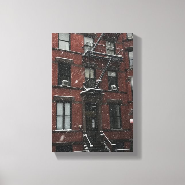 Upper West Side Brownstone Fire Escape NYC Snow Canvas Print (Front)