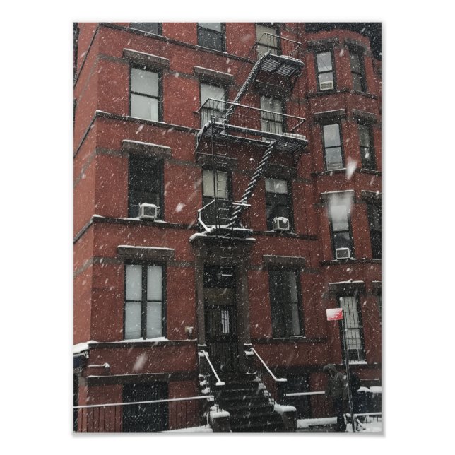 Upper West Side Brownstone Fire Escape NYC Snow Photo Print (Front)