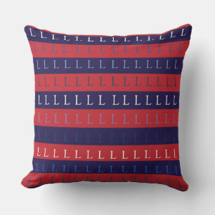 uppercase letter of your name on striped red blue throw pillow