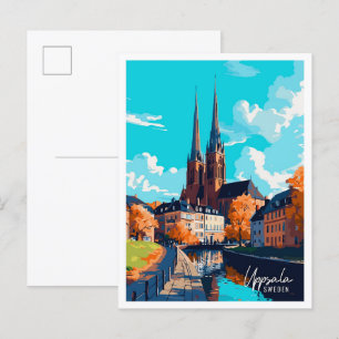 Uppsala Sweden Art Vintage Travel Illustration Postcard