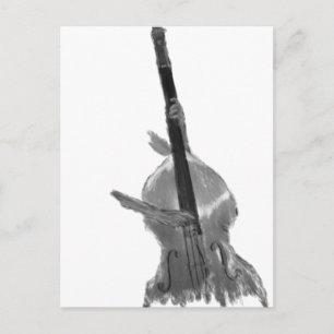 Upright acoustic bass being played by two hands postcard