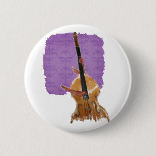Upright acoustic bass with hands musician 2 inch round button