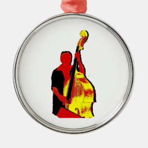 Upright Bass Player Image Design Red and Yellow Metal Ornament