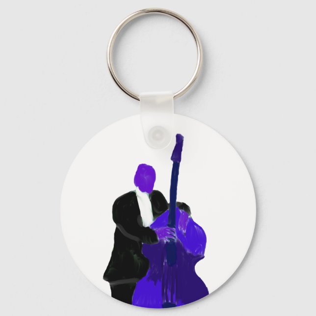 Upright bass player, purple version painting keychain (Front)