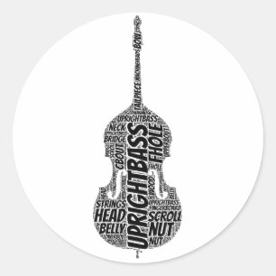 Upright Bass Shaped Word Art Black Text Classic Round Sticker