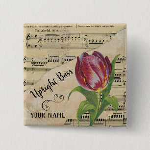 Upright Bass Tulip Vintage Sheet Music Customized 2 Inch Square Button