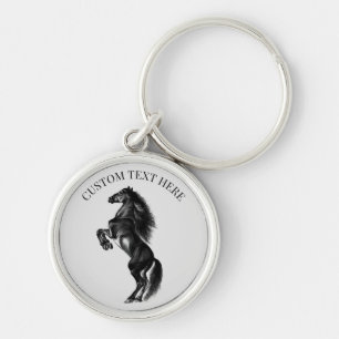 Upright Black Horse Keychain Personalized Text