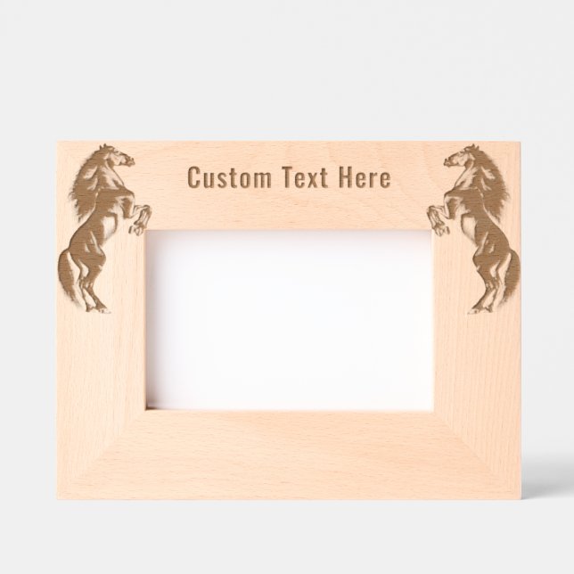 Upright Black Horses Etched Frame with Custom Text (Front)