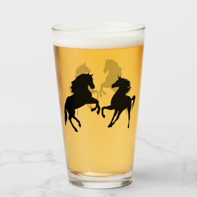 Upright Black Horses Glass (Front Filled)