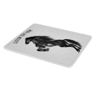 Upright Black Wild Horse - Add Your Text / Colour Cutting Board
