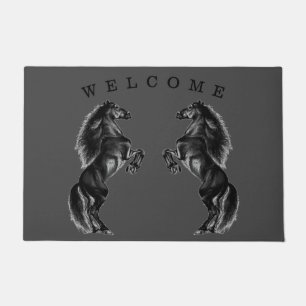Upright Black Wild Horse - Add Your Text /Colour Doormat