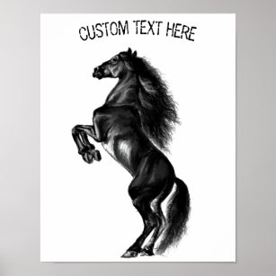 Upright Black Wild Horse - Add Your Text / Colour  Poster
