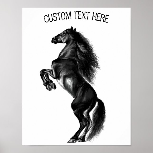 Upright Black Wild Horse - Add Your Text / Colour  Poster (Front)