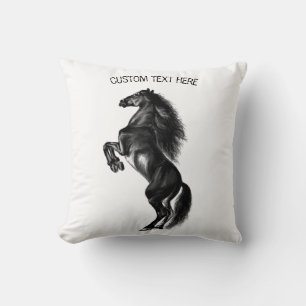 Upright Black Wild Horse - Add Your Text / Colour  Throw Pillow