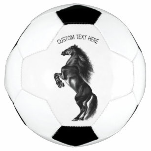Upright Black Wild Horse - Add Your Text Soccer Ball