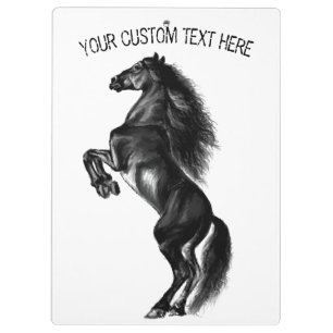 Upright Black Wild Horse - Black and White Drawing Clipboard