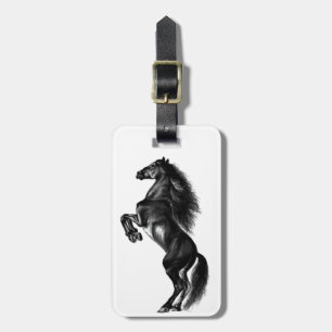 Upright Black Wild Horse - Black and White Drawing Luggage Tag