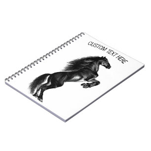 Upright Black Wild Horse - Black and White Drawing Notebook