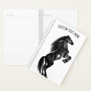 Upright Black Wild Horse - Black and White Drawing Planner