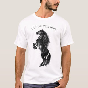 Upright Black Wild Horse - Black and White Drawing T-Shirt