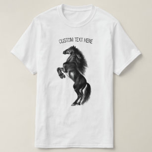 Upright Black Wild Horse - Black and White Drawing T-Shirt