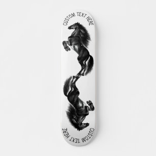 Upright Black Wild Horse - Black& White Drawing Skateboard