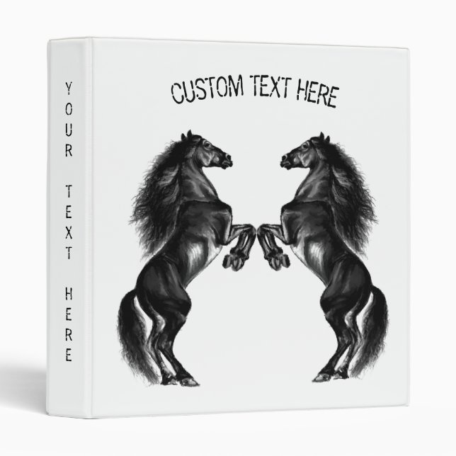 Upright Black Wild Horse Custom Text 3 Ring Binder (Front/Spine)
