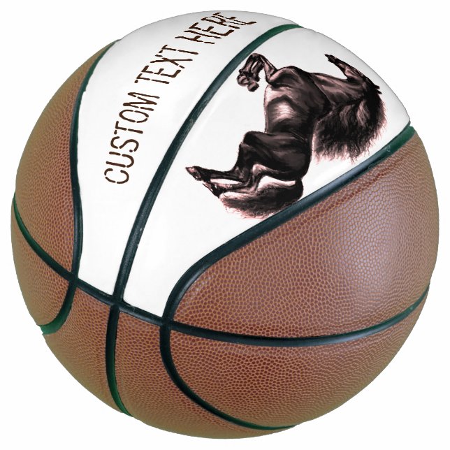 Upright Black Wild Horse Custom Text Basketball (Angled)