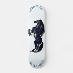 Upright Black Wild Horse Drawing - Add Text / Name Skateboard