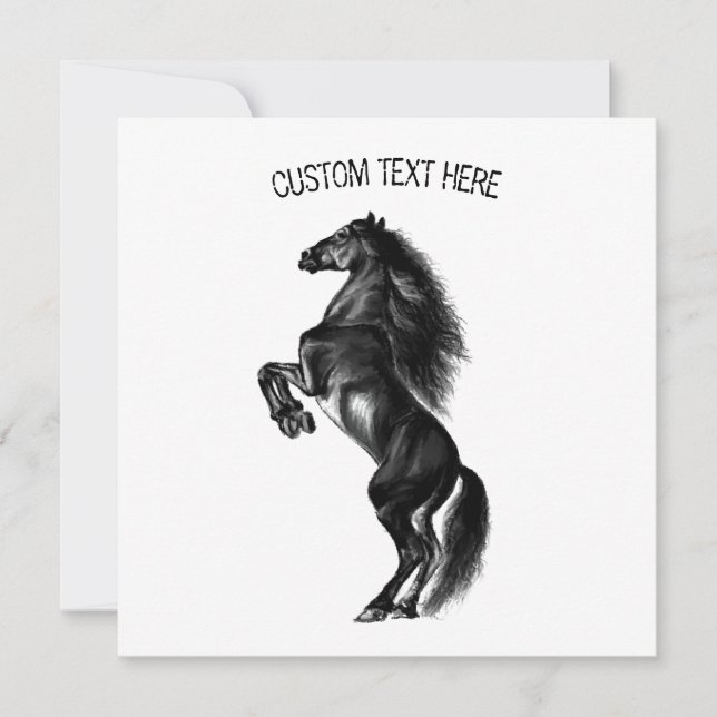 Upright Black Wild Horse - Drawing - Add Your Text (Front)