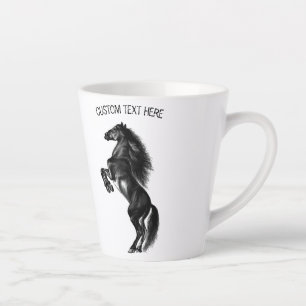 Upright Black Wild Horse - Drawing - Add Your Text Latte Mug