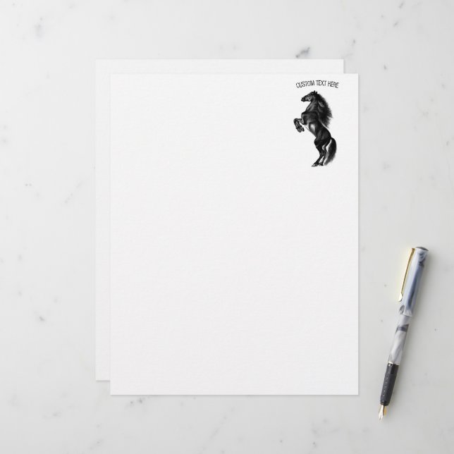 Upright Black Wild Horse - Drawing - Add Your Text Letterhead (Front/Back In Situ)