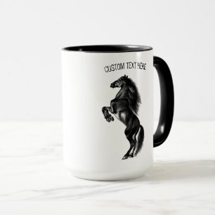 Upright Black Wild Horse - Drawing - Add Your Text Mug
