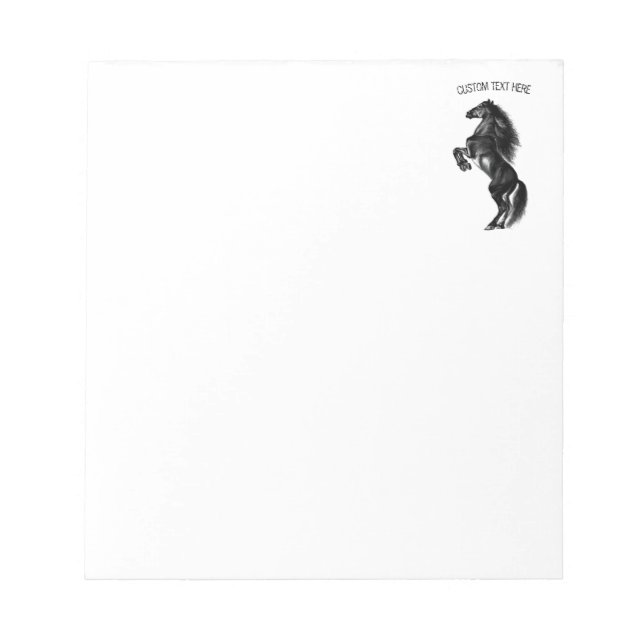 Upright Black Wild Horse - Drawing - Add Your Text Notepad (Front)
