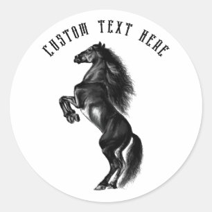 Upright Black Wild Horse Sticker with Custom Text